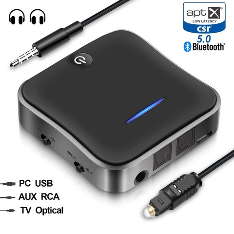 Bluetooth 5.0 émetteur récepteur sans fil aptX HD faible latence Audio 3.5mm Aux/RCA et adaptateur optique pour TV/casque/voiture, paire 2 ► Photo 1/6