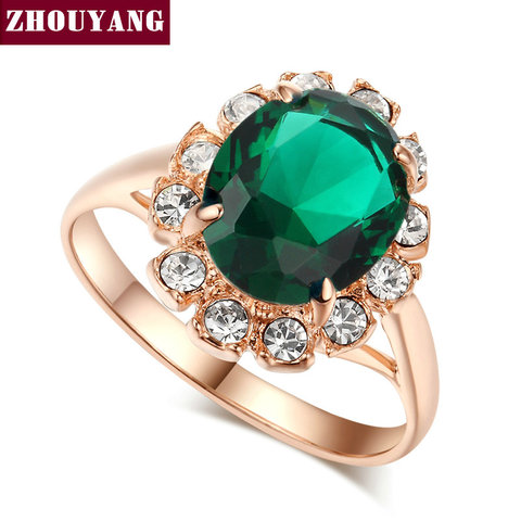 ZHOUYANG – bagues en cristal vert pour femmes, haute qualité, couleur or Rose, marque élégante, bijoux CZ, cristal autrichien, R088 ► Photo 1/6