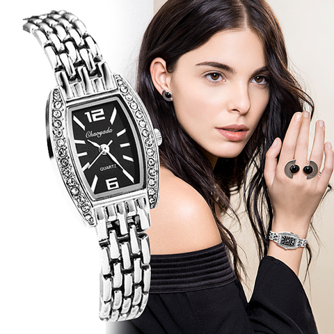 Montres à quartz à strass pour femmes, nouveau design, bracelet de luxe, en acier inoxydable, noir et blanc, à la mode ► Photo 1/6