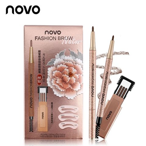 NOVO crayon à sourcils longue durée imperméable à l'eau avec 3 pièces de recharge de crayon + 3 pièces modèles de sourcils trousse d'outils de maquillage de beauté 4 couleurs ► Photo 1/6