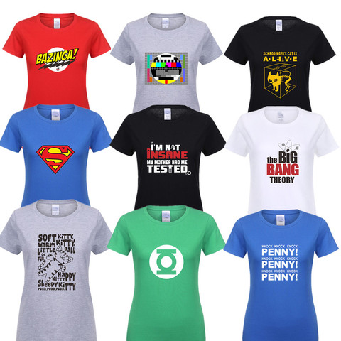 T-shirt manches courtes femme, estival et doux, en coton, Sheldon Cooper, Penny, Kitty ► Photo 1/6