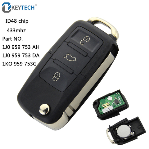 OkeyTech-clé télécommande à 3 boutons, pliable, 433Mhz, ID48 1 JO 959, 753 AH, pour voiture V W, VOLKSWAGEN, Seat, Leon, Polo, Golf, ibiza, Skoda ► Photo 1/4