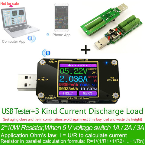 Testeur USB type-c de couleur TFT, voltmètre numérique sans fil, Bluetooth DC, détecteur de tension de courant, indicateur de charge batterie externe ► Photo 1/6
