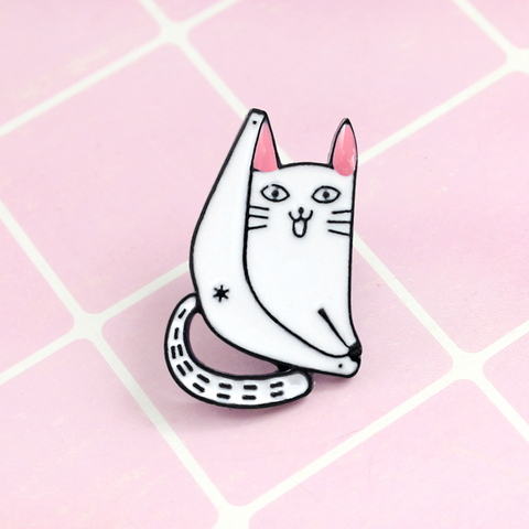 Broche de chaton blanc drôle, longue queue et longues jambes, vestes à revers en émail pour femmes, sac, chapeau, Badge cadeau ► Photo 1/6