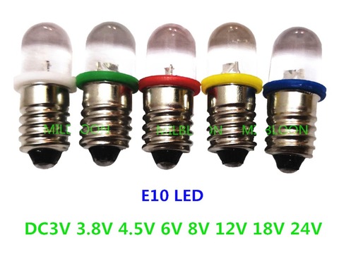 5 pièces E10 led ampoule E10 DC 3V 3.8V 4.5V 6V 8V 12V 18V 24V Instrument ampoule E10 indicateur ampoule lampe de poche à l'ancienne ► Photo 1/6