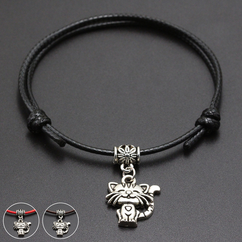 Bracelet avec pendentif chat heureux, fil rouge, porte-bonheur, café noir, corde fait à la main, bijoux pour femmes et hommes, nouvelle collection 2022 ► Photo 1/6