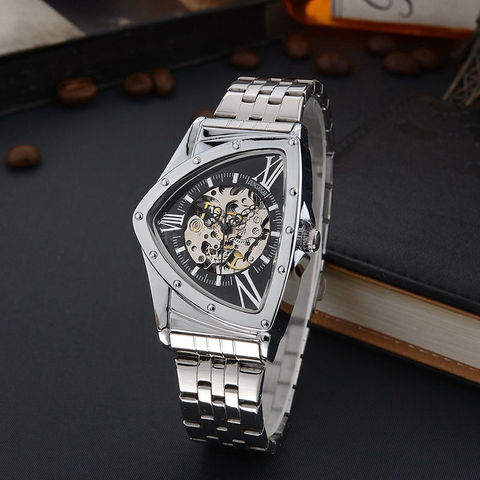 Montre mécanique triangulaire pour hommes, montre-bracelet en acier inoxydable, marque de mode, horloge masculine, Dropshipping!! ► Photo 1/6