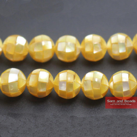 Perles rondes jaunes naturelles en coquillage d'ormeau, 10mm, pour la fabrication de bracelets et de colliers, 12 pièces/lot, ASRB04 ► Photo 1/1