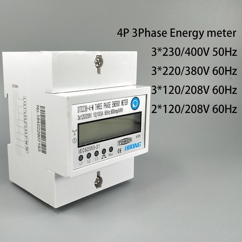 4P 10(100) compteur d'énergie KWH Watt-heure, A triphasé, Din rail à écran LCD, 3x230/400V 3x120/208V 3x220/380V 2x120/208V, 50Hz 60Hz ► Photo 1/6