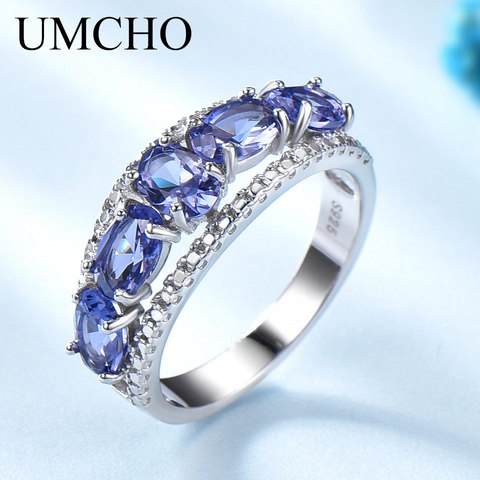 UMCHO – bague en argent Sterling 925 avec saphir bleu pour femme, bijou fin de fiançailles, 3,0ct ► Photo 1/5