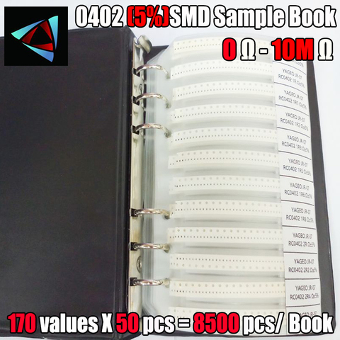 0402 5% 0R ~ 10M YAGEO SMD résistance échantillon livre tolérance 170valuesx50pcs = 8500 pièces Kit de résistance ► Photo 1/1