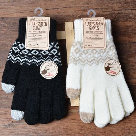 Gants d'hiver chauds pour écran tactile, mitaines en laine, en cachemire, style géométrique froissé, cadeaux Luvas ► Photo 1/5