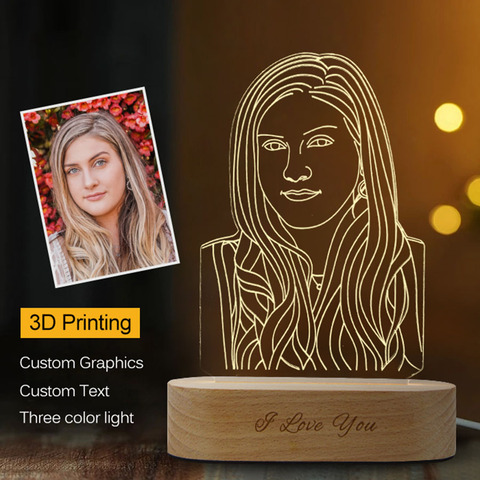 Livraison directe personnalisée 3D veilleuse USB Base en bois bricolage lampe de nuit pour mariage cadeau de noël vacances lumière texte personnalisé Photo ► Photo 1/6