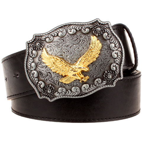 Ceinture en cuir avec boucle en forme d'aigle doré pour hommes, style occidental, style hawk Cowboy, tête de taureau, cadeau pour femmes ► Photo 1/6