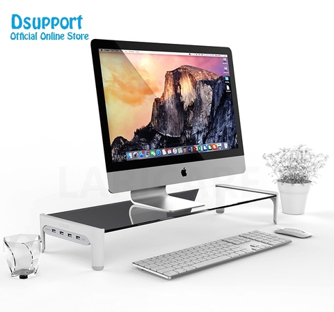 Riser de bureau antidérapant pour Notebook moniteur de bureau, barre d'espace support d'ordinateur portable, avec 4ports USB Hub, Transmission de données et chargeur rapide ► Photo 1/6