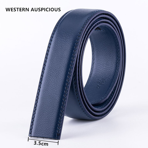 Ceinture en cuir véritable pour hommes, sans boucle automatique, 3.5CM, de peau de vache, bleu, rouge, café, marron ► Photo 1/6