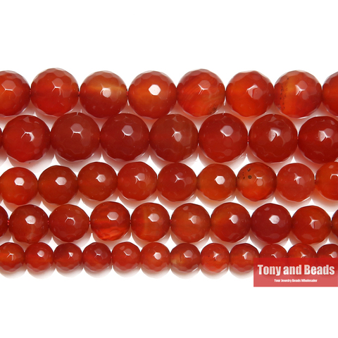 Perles en pierre naturelle à facettes, Agates cornaline rouges rondes en vrac, taille au choix 6 8 10 12MM pour bijoux 15 pouces ► Photo 1/1