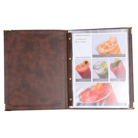 Porte-Menu en cuir PU épais et Durable, pour Restaurant, 7 feuilles de poche, présentoir de cartes de Menu, vin noir et brun ► Photo 1/6