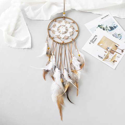 Capteur de rêves créatif ajouré, pendentif carillon, décoration de chambre d'enfant, mariage, plumes, ornements, maison, 60295 ► Photo 1/6