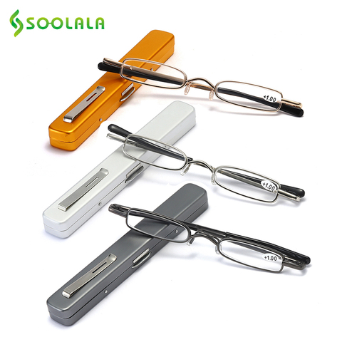 SOOLALA Mini lunettes de lecture pliantes avec étui à pince à stylo lunettes presbytes lunettes de loupe dorées petites lunettes de lecture pliables ► Photo 1/6