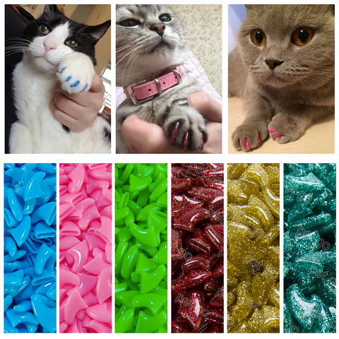 Nouvelle mode coloré chat ongles casquettes doux chat griffe doux pattes 20 PCS/lot avec colle adhésive gratuite taille XS S M LGift pour animal de compagnie ► Photo 1/6