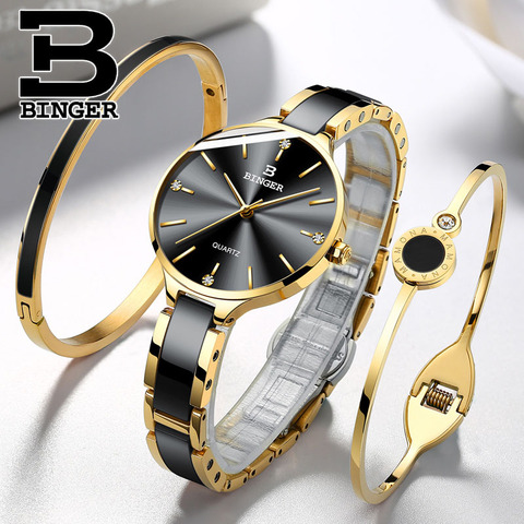 Zegarek – Montre étanche damski suisse pour femmes, marque de luxe, bracelet en céramique saphir, mode BINGER ► Photo 1/6