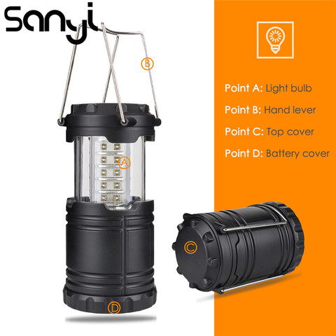 Lanterne Portable pliable de Camping, lampe torche suspendue pour la randonnée ou le Camping, lampe torche d'urgence, 30 à LED ► Photo 1/6