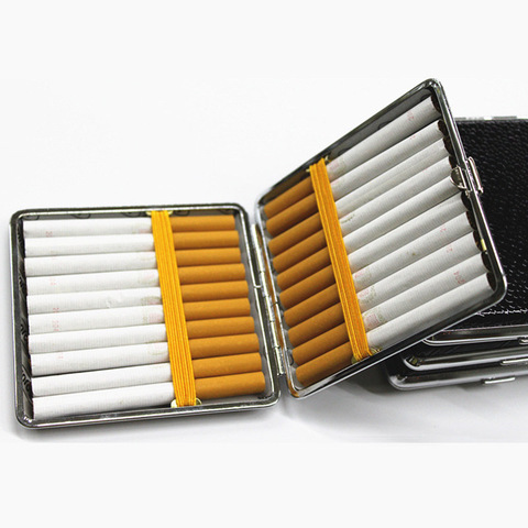 Étui à cigarettes en cuir personnalisé créatif 20 bâtons avec élastique boîte-cadeau brun porte-étui en métal en cuir détient la Cigarette ► Photo 1/5