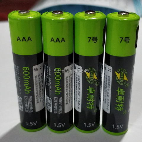 ZNTER – lot de 4 batteries usb 1.5V AAA, 600mAh, mwh, lithium-ion li-polymère, rechargeables, sans câble usb ► Photo 1/3