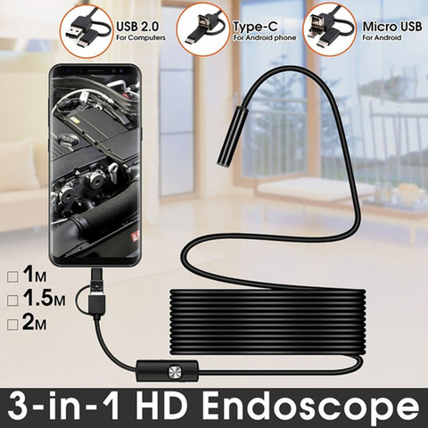 Boroscope caméra Endoscope Flexible 2m 1m, objectif 5.5/7mm, micro-usb TYPE C, pour Smartphone, Android, PC et MAC ► Photo 1/6