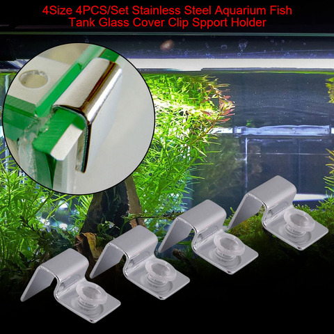 Pinces à couvercle en acier inoxydable, 4 pièces, Support de couvercle en verre avec 4 tampons en Silicone pour Aquarium ► Photo 1/6