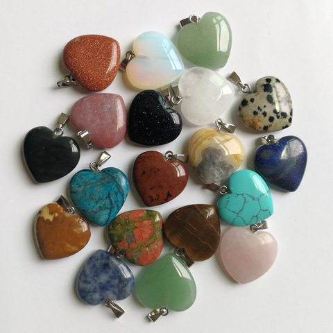 Pendentifs en forme de cœur en pierre naturelle, mélange d'accessoires pour la fabrication de bijoux, collier, 12 pièces/lot, livraison gratuite ► Photo 1/3