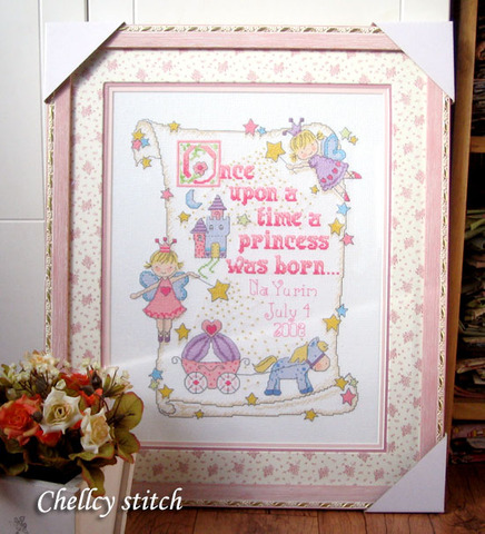 Kit de broderie artisanale en coton, point de croix, Certification de naissance, pour fille mignonne ► Photo 1/4