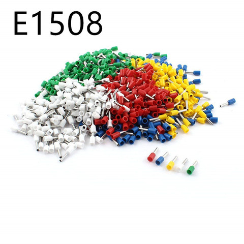 100 pièces/lot E1508 kit de Ferrules de cuivre de démarrage, fil de cuivre connecteur à sertir, cordon isolé borne d'extrémité de broche 5 couleurs ve1508 ► Photo 1/1