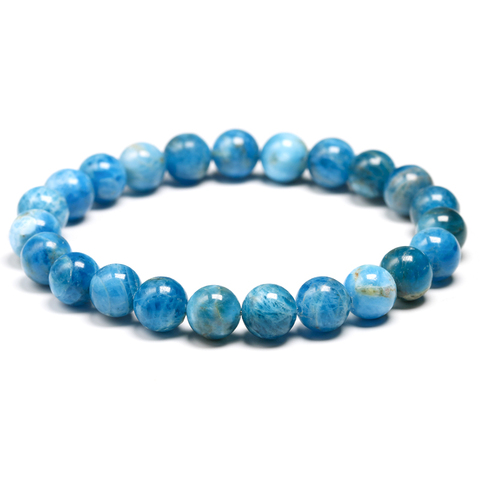Bracelet en pierre naturelle d'apatite bleue océan, bijoux de méditation, perles rondes, cadeau, 6mm, 8mm, 10mm ► Photo 1/6