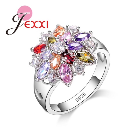 Filles Bling bijoux doigt accessoires mode 925 en argent Sterling colorisé fleur forme anneaux en gros ► Photo 1/6