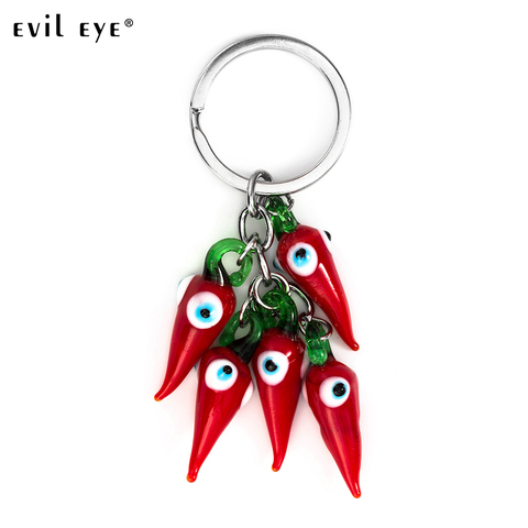 Mauvais œil nouveau mode verre rouge petit poivre forme porte-clés avec oeil bleu comme cadeau de noël pour ami EY5267 ► Photo 1/6