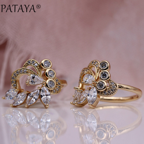 Nouvelles bagues de mariage pour femmes PATAYA Hyperbole 585 or Rose goutte d'eau blanc naturel Zircon fête bijoux de mode oeil de cheval bague Fine ► Photo 1/6