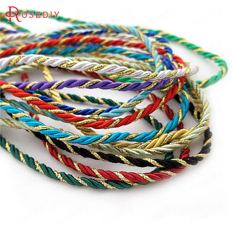 (30225)20 mètres 3MM couleur or fil et couleur Polyester trois brins torsadés corde cordons bijoux à bricoler soi-même résultats accessoires ► Photo 1/6