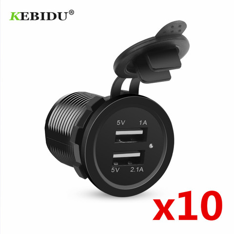 KEBIDU 10 pièces double chargeur USB 2 Ports prise de courant 5V 2.1A/2.1A chargeur de voiture universel USB véhicule DC12V-24V pour téléphone étanche ► Photo 1/6