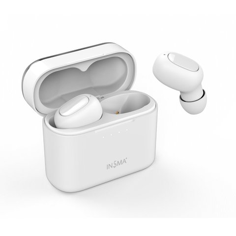 INSMA écouteurs avec étui de charge QI Mini TWS écouteurs bluetooth 5.0 écouteurs Hi-Fi stéréo casque sans fil blanc ► Photo 1/6