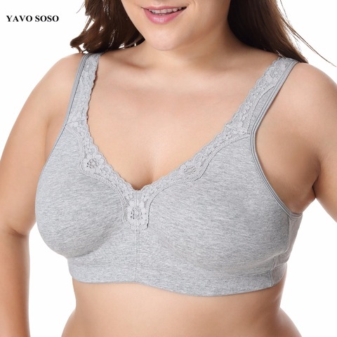 YAVO SOSO Aucun Jantes Sexy dentelle Soutien-Gorge Grande taille Sans Soudure coton plein tasse grande tasse mince Plus La taille 110EF 48EF soutiens-gorge pour les femmes sous-vêtements ► Photo 1/1