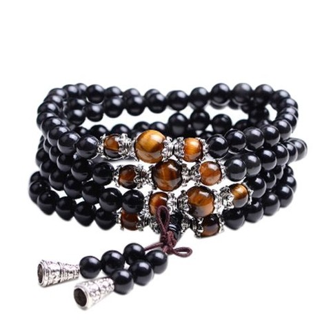 Bracelets perlés obsidienne 6mm bouddhiste bouddha méditation 108 perles de prière Bracelet Mala ► Photo 1/6