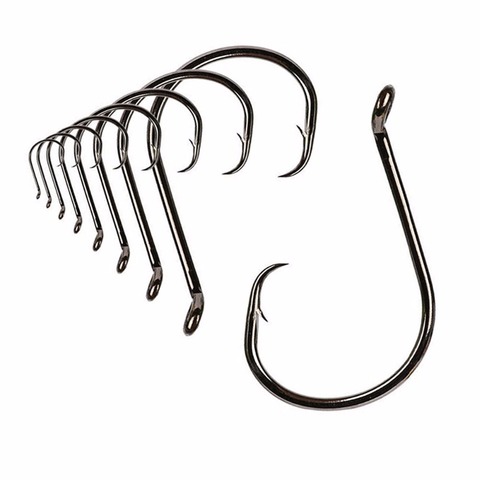 100 pcs/lot cercle crochets 7385 2X fort personnalisé Offset Sport cercle crochets noir haute teneur en carbone en acier pieuvre pêche Hooks-Size1/0-10 ► Photo 1/6