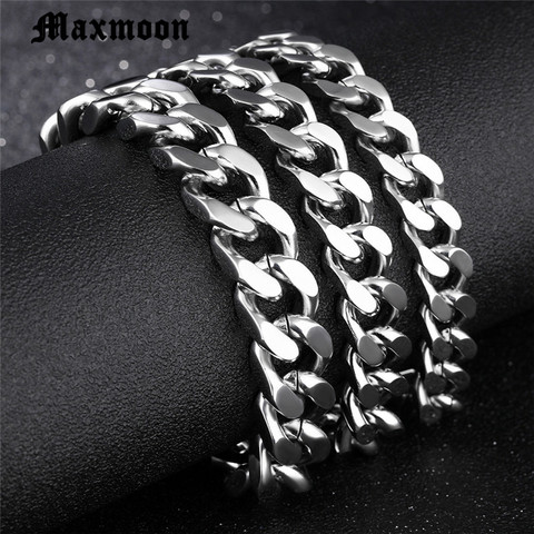 Maxmoon – Bracelet à chaîne en acier inoxydable poli pour hommes, couleur argent, noir, or, 3/4/6/71mm ► Photo 1/6