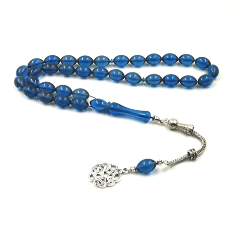 Tasbih bleu, 33 perles en résine, gland métallique, couleur spéciale, bracelet islamique, chapelet musulman bleu pour homme ► Photo 1/6