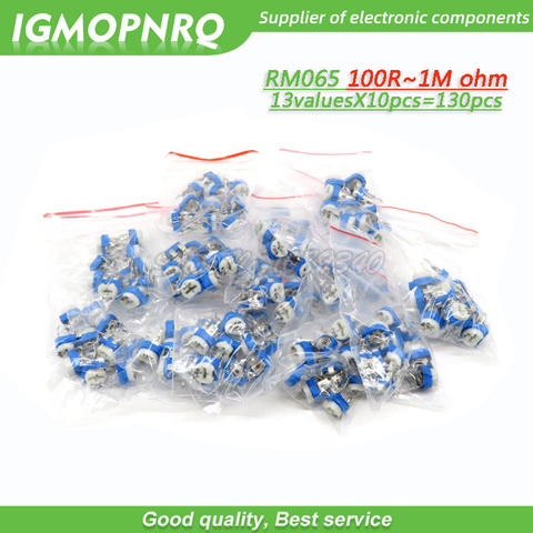 13valuesX10pcs = 130 pièces potentiomètre d'ajustage RM-065 100ohm-1Mohm (101-105) RM065 Résistances Variables composant kit RM065-103 ► Photo 1/2