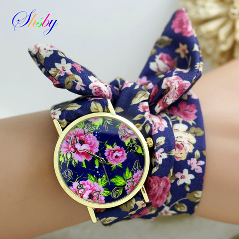 Shsby nouveau design dames fleur tissu montre-bracelet or mode femmes robe montres haute qualité tissu montre doux filles montre ► Photo 1/6