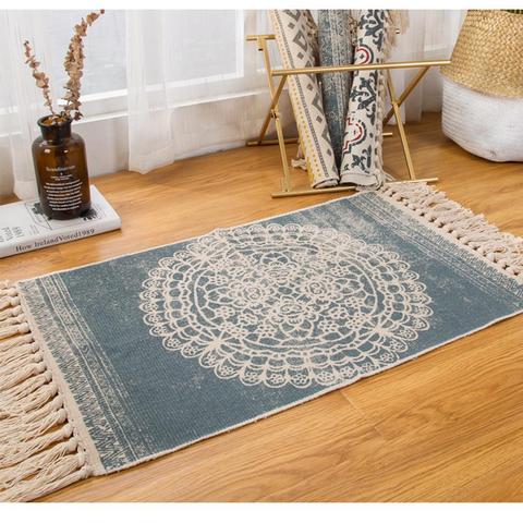 Tapis en coton chanvre Style bohème américain, nouveau tapis de chevet de salon chambre à coucher, couverture à pampilles de célébrité rétro, décoration de maison ► Photo 1/6