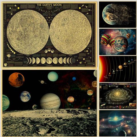 Nouveau vinyle neuf planètes dans le système solaire, affiche de café, décor de salle de salon, autocollant mural en papier Kraft rétro, peinture artistique ► Photo 1/6